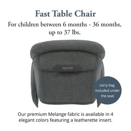 Inglesina Fast Table Chair, Charcoal Gray Melange - Portable High Chair for Baby & Toddlers 6-36 Months - Fits Tables 0.8'' - 3.5'' - Collapsible & Compact Design Space Saving - Travel Bag Included