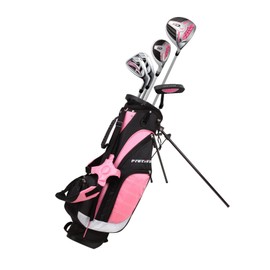 Precise XD-J Junior Complete Kids Golf Clubs Set - Boys & Girls Left Handed Golf Clubs for Kids w/Driver, Hybrid, Irons, Putter, Stand Bag & Headcovers - Youth Golfing Club Set for Ages 9-12 - Pink