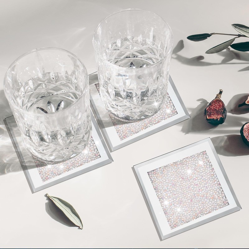Jetec Crushed Diamond Home Decoration Glass Coaster Set of 6