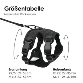 LucyBalu® Explorer Cat Harness with Lead, Escape Proof Cat Harness with AirTag Compartment, Cat Chest Harness with Cat Lead, Safety Harness with Lead for Cats, Black, XS/S