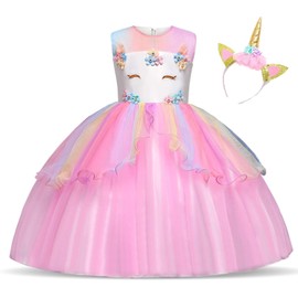 Timesun Children's Unicorn Costume Dress, Girls Unicorn Skirt, Flowers Girls Sleeveless Party Dress, Birthday Dress Party Dress, Carnival Fancy Dress with Unicorn Outfit Set (Blue, 150)
