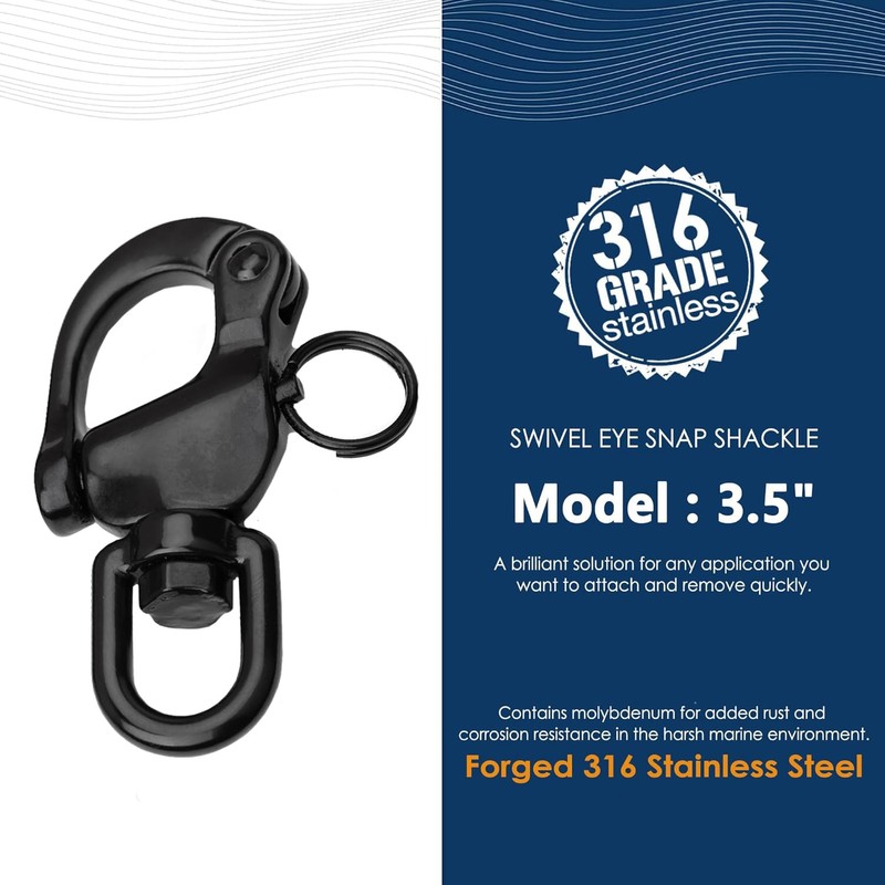 2Pack Snap Shackle 316 Stainless Steel Quick Release Shackle Swivel