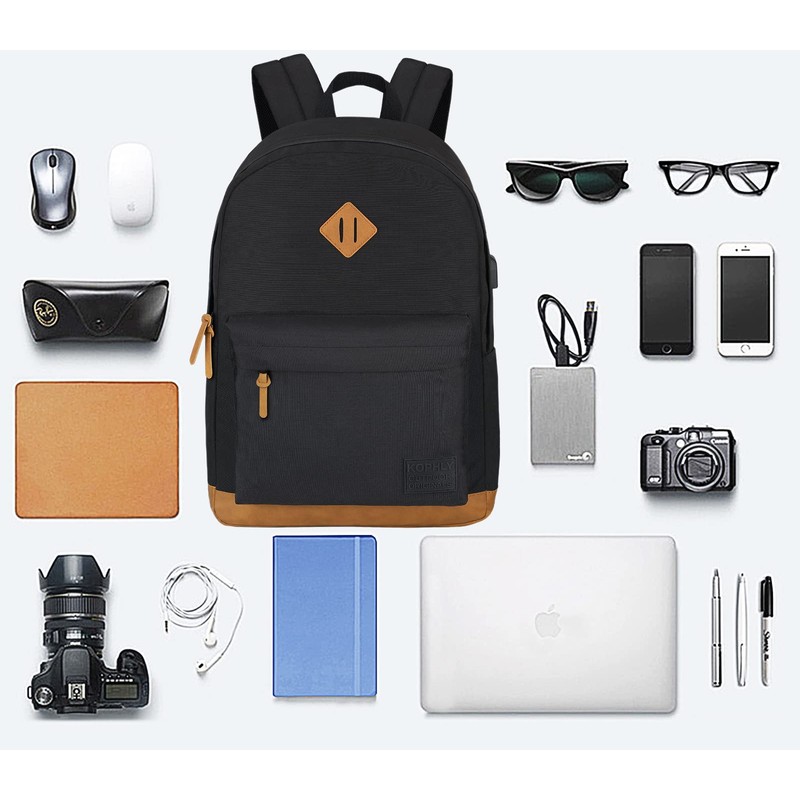 KOPHLY Casual Lightweight Laptop Backpack with USB Charging Port For