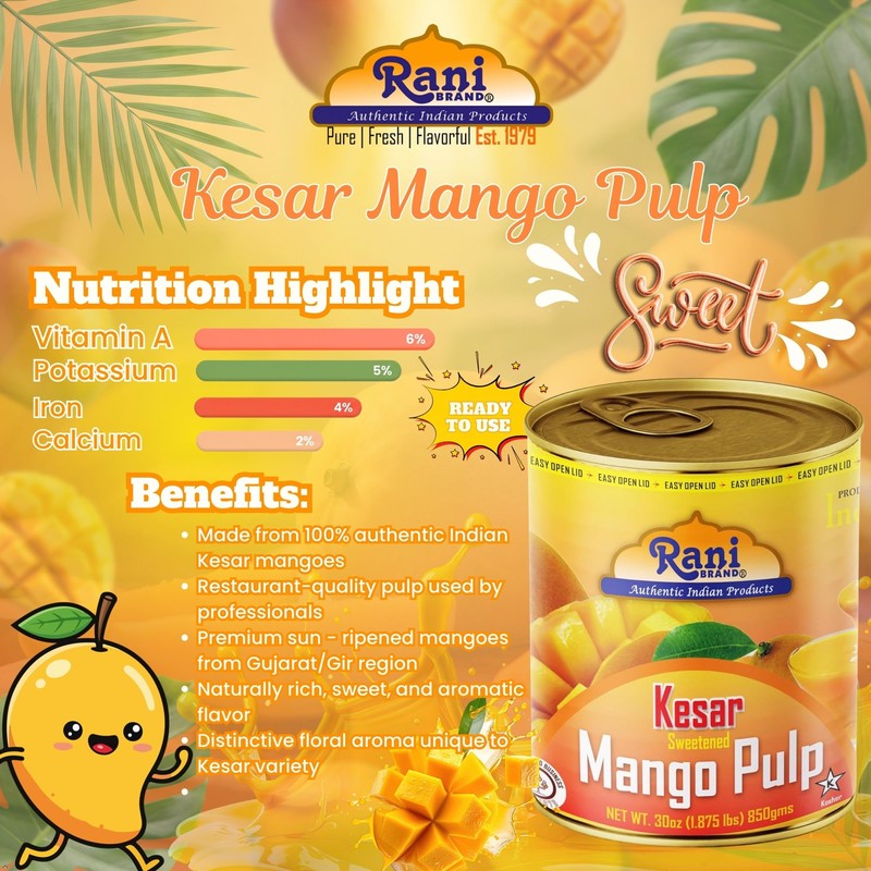 Rani Mango Pulp Puree (Makes Mango Lassi Shakes) Kesar Sweetened