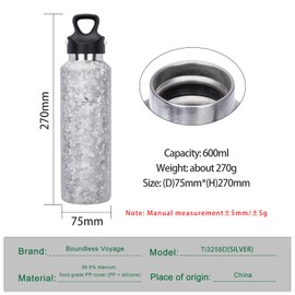 Boundless Voyage Insulated Water Bottle Titanium Vacuum Water Bottle Reusable and Leak-Proof Drinkware for Gym School Office Travel Outdoor (Large Silver)