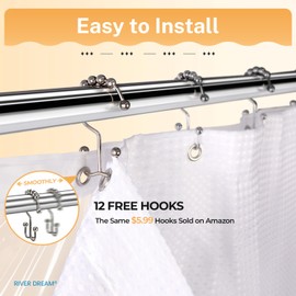 River Dream Waffle 3 in 1 Shower Curtain Set, White Fabric Shower Curtain and Clear Liner Set with Double Sided Hooks, Waterproof, 72" W*72" H
