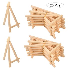 Pack of 25 Mini Wooden Display Easels, Small Art Desktop Easels, Wooden Mini Triangle Easels, Mini Wooden Table Stand, for Photos, Crafts, Weddings, Dining Tables (16 x 9 cm)