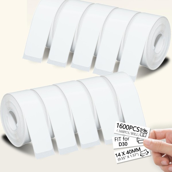1600PCS White D30 Label Maker Tape, Thermal Printer Paper, Smart