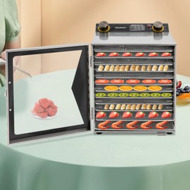 LIYUANJUN 12-Trays Food Dehydrator Machine, Large Commercial Food Dehydrator Timer Setting Stainless Steel Dehydrator for Fruits Meats Vegetables 86-194℉ Temperature Range, Silver