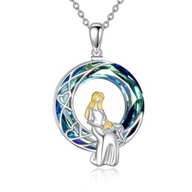 HOPEEZZ Mothers Daughter Necklace 925 Sterling Silver Mothers Daughter/Son Crystal Pendant Necklace for Grandmother Mom Daughter Wife Jewelry Gifts