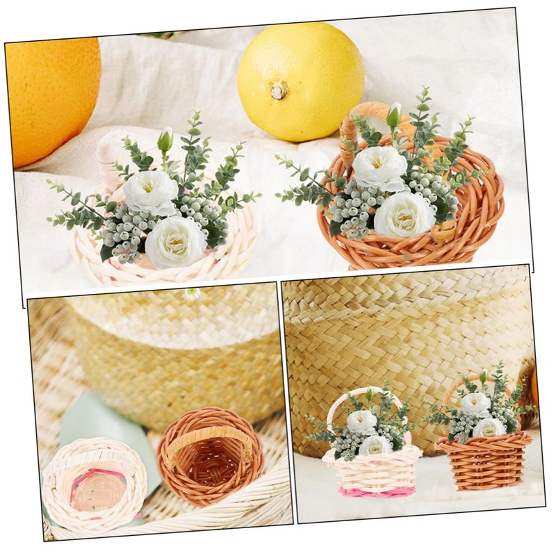LALAFINA 8pcs Mini Woven Basket Set Hand-woven Storage Decorative Basket