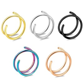 Defrsk 5 Pcs 20G Double Nose Rings for Women Thin Nose Rings Hoop Spiral Nose Rings Single Piercing