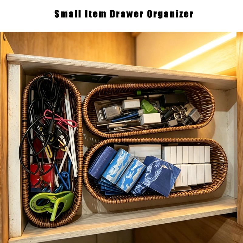 CBAOCBKVH Set of 3 Kitchen Drawer Organizer Silverware Makeup Baskets,