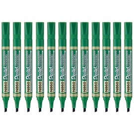 Marcador Permanente Punta Cincel Larga Duración Caja con 12 Piezas Color Verde- N860-D