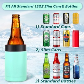 Stepstall 12 oz. Can Cooler Insulator Beer Bottle Holder w/Beer Opener, 4-in-1 Design Slim Can Beer Bottle Cooler, Double Walled Stainless Steel Insulated, Beer Gifts for Men Boys Father(Mint Green)