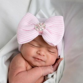 DRESHOW BQUBO Newborn Hospital Hat Infant Baby Hat Cap with Big Bow Soft Cute Knot Nursery Beanie