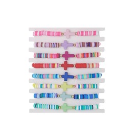 Heishi Surfer Bracelets Set for Women Men Bohemian Rainbow Stackable Clay Beaded Bracelets Christian Cross Gifts Disc Stretch Preppy Layering Colorful Friendship Summer Beach Bracelets-B