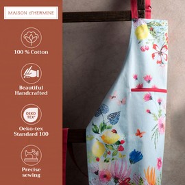 Maison d'Hermine 100% Cotton 1-Piece Kitchen Apron with Adjustable Neck and Middle Pocket, Long Ties for Women/Men, Spring/Summer