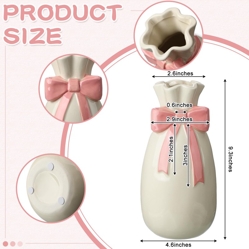 Jingmore Bow Vase, 9.3 Inch White Ceramic Flower Vase with