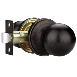 Bonpoly 1 Pack Oil Rubbed Bronze Door Knob, Interior Door Knob No Lock, Keyless Passage Door Knobs for Hallway/Closet, Reversible for Left or Right Handed Doors, Modern Round Design