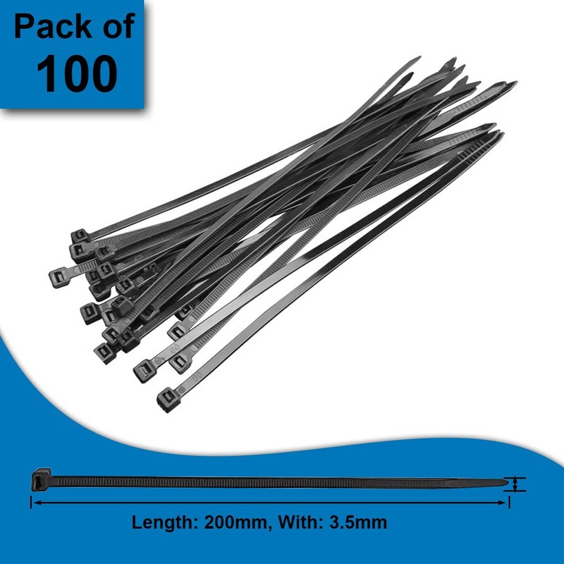 Teemyaa 100pcs Cable Zip Ties Medium Duty 200mmx3.5mm, Premium Plastic