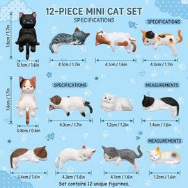 12-Piece Mini Cat Figurines, Set for Computer Monitor Decor and Car Dashboard, Cute Desk Accessories for Office and Home, PVC Material Cat Ornaments