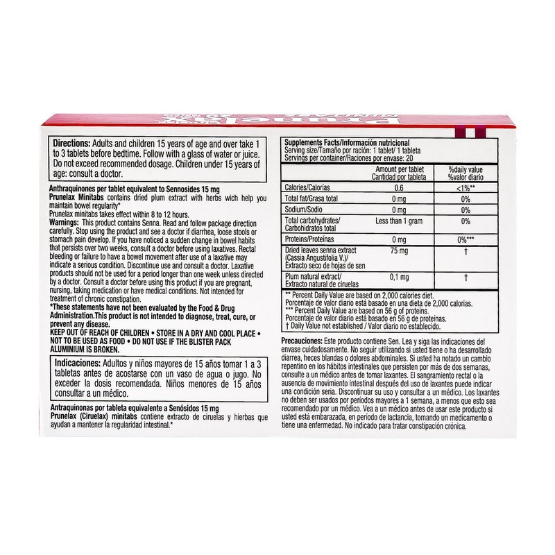 GARDEN HOUSE USA INC Prunelax Ciruelax Minitabs Natural Laxative Supplement