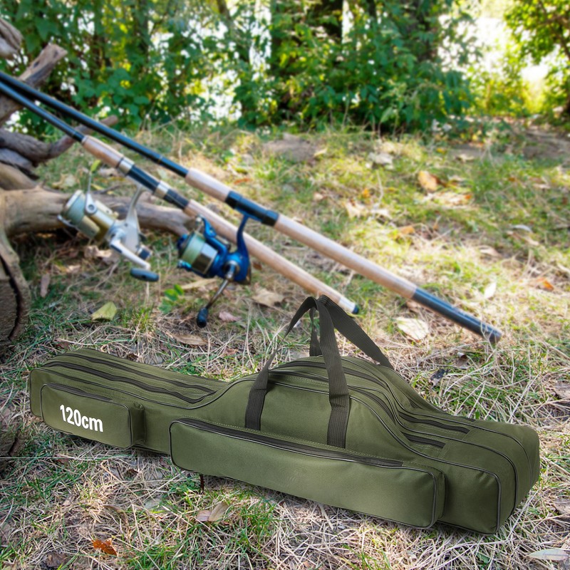 3 Layers Fishing Pole Bag Portable Folding Rod Carry Case