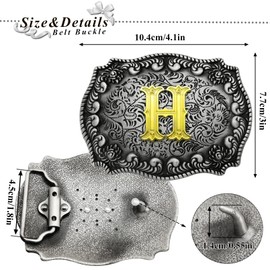 RechicGu 2 Pieces Western Cowboy Belt Buckle Bolo Tie Set Golden Initial Letter ABCJ to Z Rodeo Belt Buckles for Women Men H