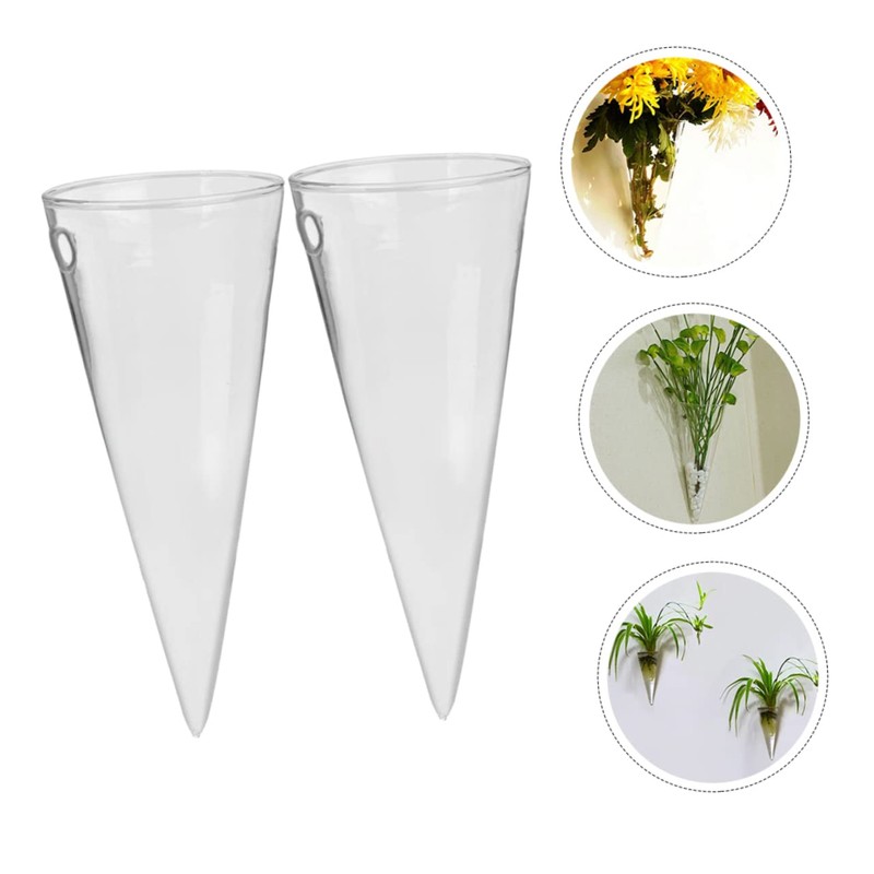 RORPOIR 2Pcs Wall-mounted Cone Vase Hydroponic Planter Clear Decorative Hanging