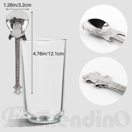 Framendino, 6 Pack Silver Guitar Dessert Spoons Stainless Steel Espresso Coffee Teaspoons Musical Spoon Scoop for Stirring Drinking
