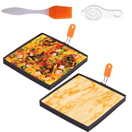 2 Packs Large 8 Inch Square Omelette Ring for Griddle, Non-Stick Stainless Steel 8"Griddle Omelet Rings,Rectangular Egg Ring Pancake Ring Egg Mold Silicone Handle with Egg Separator & Oil Brush