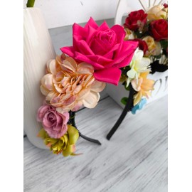 Women's Floral Headband, Artificial Flowers Headbands,Hair Accessory for Party (Hot Pink, One Size)