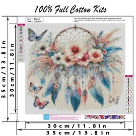 Dream Catcher Stamped Cross Stitch Kits for Adults Beginner,Flower Counted Cross Stitch Kits Printed Stitching Cute Patterns Dimensions Needlepoint Art Crafts Embroidery Kits for Adults Beginners