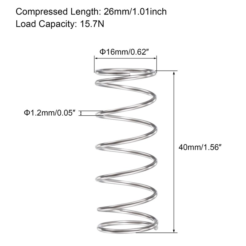 sourcing map Compression Spring, 304 Stainless Steel Compression Springs, Silver