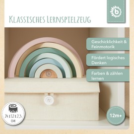 Bieco Motor Skills Toy Baby Rainbow Made of Wood, Rainbow Building Blocks Wood in Pastel Colours, Wooden Rainbow Puzzle, Bow Plug-In Game Wood, Colourful Rainbow Wood, Motor Skills Toy from 1 Year