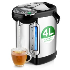 NutriChef Electric Water Boiler and Warmer - 4L/4.2Qt Stainless Steel Electric Hot Water Dispenser w/Rotating Base, Auto Shut Off, Safety Lock, Instant Heating for Coffee & Tea (NCHUB24)