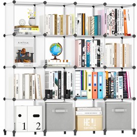 HOMIDEC 16 Cubes Book Shelf Bookcase Bookshelf Cube Storage Organizer Cube Storage Shelf Display Bookshelf for Study Room Office Bedroom Living Room Transparent