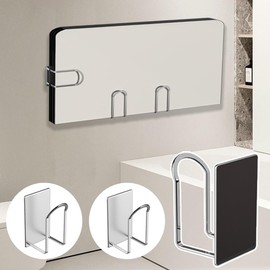 kiranic Magnetic Bath Lid Holder, Set of 3, Bath Lid Hooks, Combination, 18-8 Stainless Steel, Bath Lid Storage, No Assembly Required, No Drilling Required, Bathroom Storage, Silver Color