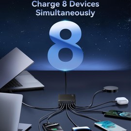 USB C Charger, 200 W 8 Port USB Charging Station Hub, 4 USB C + 4 USB A, PD+QC USB Fast GaN Charger, Compatible with MacBook Pro/Air, Google Pixelbook, ThinkPad, Galaxy