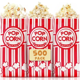 Alitte Popcorn Bags - 500-Pack of 1 oz Individual Servings - Leakproof Bottom, Holds 4 Cups of Popped Kernels - Classic Red and White Stripes, for Movie Night, Carnival, Party, Theater, and Snack Bars