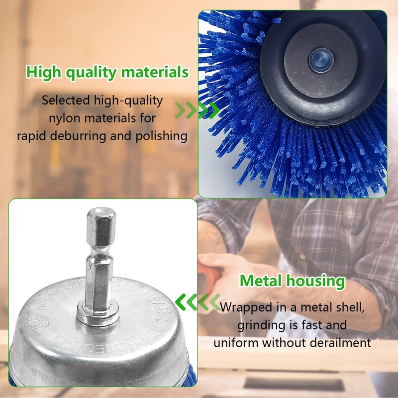 9 Pieces Grinding Attachment for Drill, Nylon Brush with 1/4