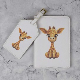 Azeeda 'Baby Giraffe' Passport Cover & Luggage Tag Travel Set (PA00022981)