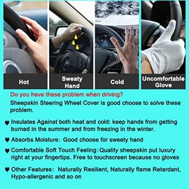 Soft Fluffy Plush Sheepskin Car Steering Wheel Cover, Fuzzy Fur Protector for Universal Car 14 1/2inch-15 1/2inch, Anti-Slip Comforting Auto Accessories (Misty Grey)