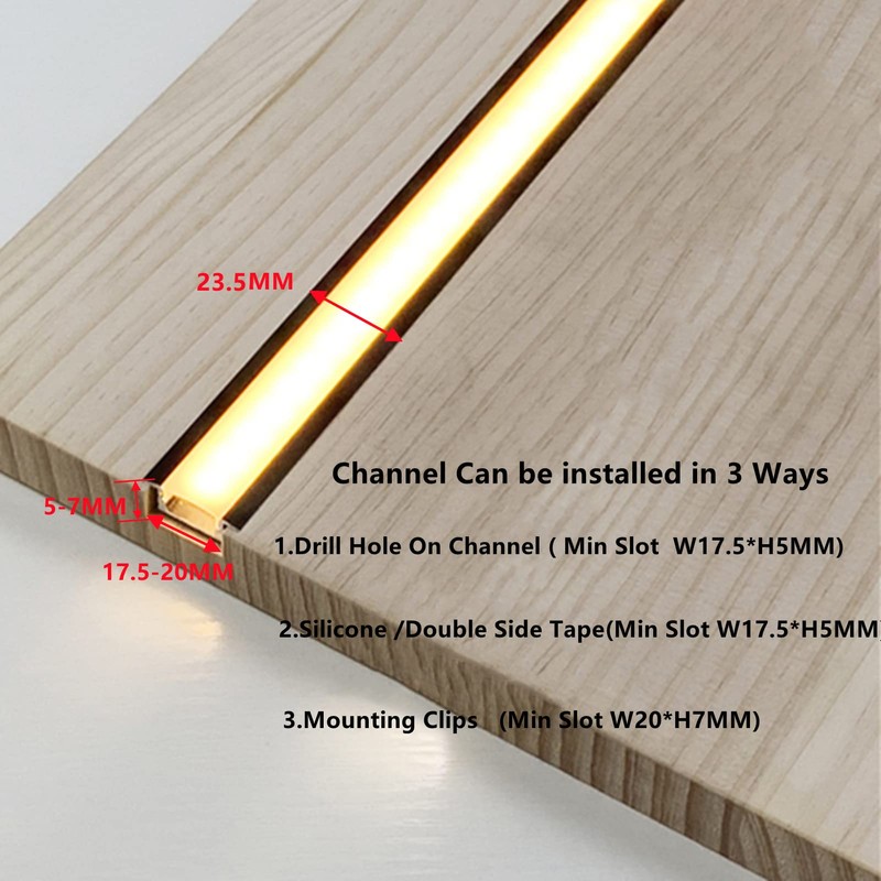 THMOOTHER Recessed LED Strip Black Channel Diffuser 10-Pack 6.56FT,23.5X7MM Tape