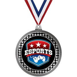 2.75" Esports Medal Awards, Silver Vega Esports Team Trophy Awards Includes Free Neck Ribbon 10 Pack