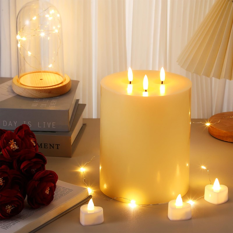 Retisee Extra Large Flameless Candles LED Battery Operated Real Wax