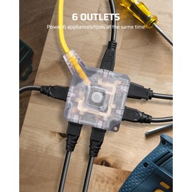 DEWENWILS 15FT Outdoor Extension Cord for Christmas, 6-Outlet with On/Off Switch & Waterproof Silicone Cover, 14/3 Gauge SJTW, Transparent Plug Tail, 15A/125V/1875W, ETL Listed