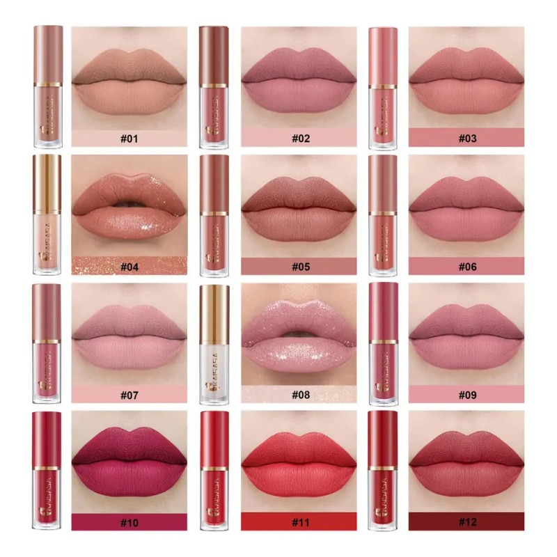 Set De 12 Labiales Mate De Larga Duración Pintalabio Regalo