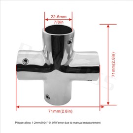 RANYUSS Marine Grade Heavy Duty Stainless Steel 316 Cast Boat Hand Rail Fitting 4 Way Cross Tube Pipe Connector Tee Joint 7/8IN